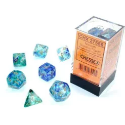 Brand new 😍 Chessex Nebula Oceanic & Gold Luminary Polyhedral 7-Die Dice Set #27556 [Glow-in-the-Dark] 💯