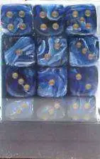 Brand new 😉 Chessex 6-Sided d6 Vortex Blue with Gold 12mm Dice Pack #27836 🤩