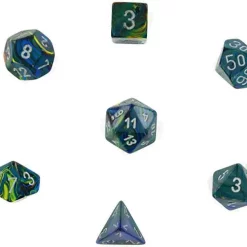 Hot Sale 😀 Chessex Festive Green with Silver Numbers Polyhedral 7-Die Dice Set 🎉