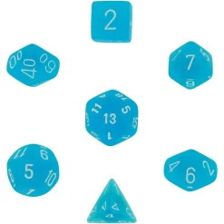 Hot Sale 💯 Chessex Frosted Caribbean Blue Dice with White Numbers Polyhedral 7-Die Dice Set ⌛