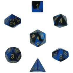 New 🎉 Chessex Gemini Black & Blue Dice with Gold Numbers Polyhedral 7-Die Dice Set ⌛