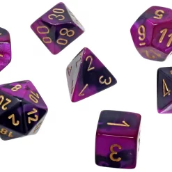 Flash Sale 😀 Chessex Gemini Black & Purple Dice with Gold Numbers Polyhedral 7-Die Dice Set 😍
