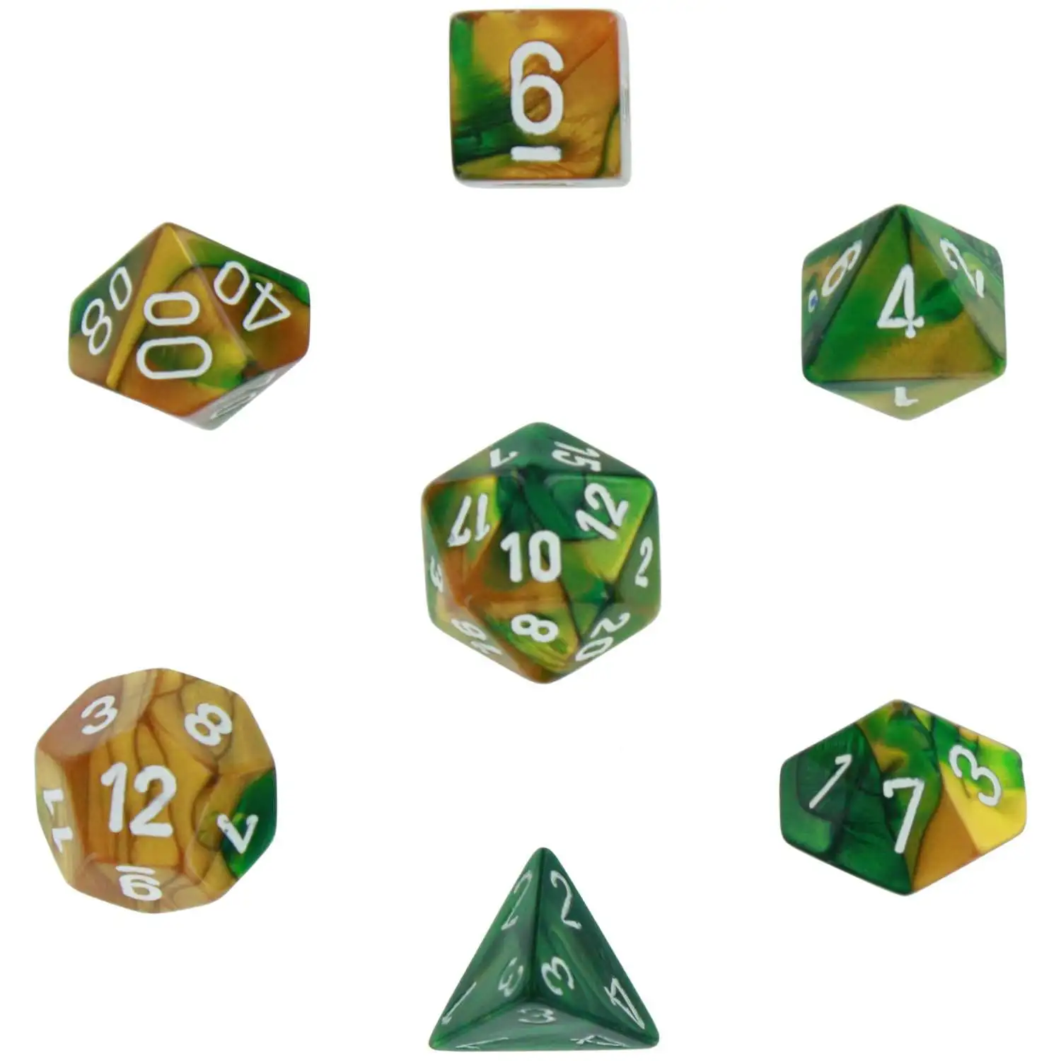 Best Sale ✨ Chessex Gemini Green & Gold Dice with White Numbers Polyhedral 7-Die Dice Set 🥰