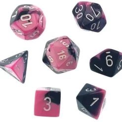 Promo 🌟 Chessex Gemini Pink & Black Dice with White Numbers Polyhedral 7-Die Dice Set 💯