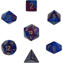 Promo ✔️ Chessex Gemini Purple & Blue Dice with Gold Numbers Polyhedral 7-Die Dice Set 👍