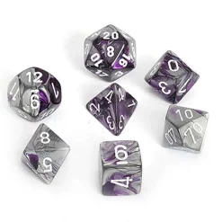 Outlet 🤩 Chessex Gemini Purple & Steel Dice with White Numbers Polyhedral 7-Die Dice Set 🥰