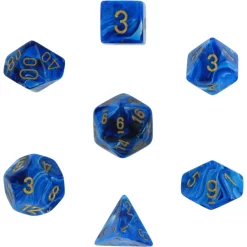 Flash Sale 🥰 Chessex Vortex Blue with Gold Numbers Polyhedral 7-Die Dice Set ✨
