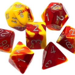 Cheap 🤩 Chessex Gemini Red-Yellow with Silver Numbers Polyhedral 7-Die Dice Set 😉