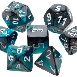 Coupon 🎁 Chessex Gemini Steel-Teal with White Numbers Polyhedral 7-Die Dice Set 👍