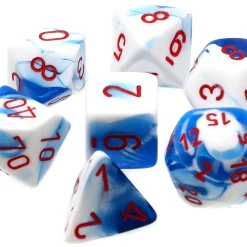 Deals 🤩 Chessex Gemini Atral Blue-White with Red Numbers Polyhedral 7-Die Dice Set ⭐