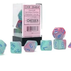 Coupon ⭐ Chessex Gemini Gel Green-Pink / Blue Polyhedral 7-Die Dice Set #26464 😉