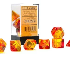 Flash Sale ✔️ Chessex Gemini Red-Yellow / Gold Polyhedral 7-Die Dice Set #26468 🎉