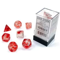 Discount 👍 Chessex Nebula Red & Silver Luminary Polyhedral 7-Die Dice Set #27554 [Glow-in-the-Dark] 😀