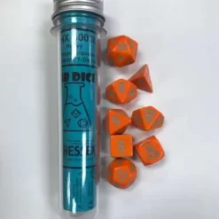 Brand new 👏 Chessex Heavy Orange / turquoise Polyhedral 7-Die Dice Set 😀