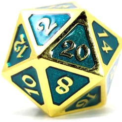 Budget ❤️ Mythica Dire Gold Aquamarine D20 Metal Polyhedral Die 🤩