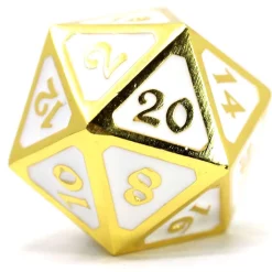 New ❤️ Mythica Dire Shiny Gold White D20 Metal Polyhedral Die 👏