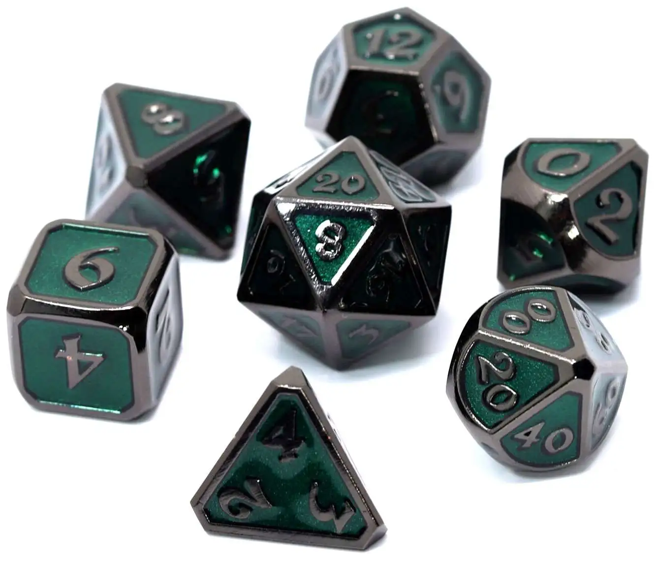 Outlet โ๏ธ Mythica Sinister Emerald Metal Polyhedral 7-Die Dice Set ๐ฅ