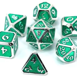 Best Sale 🎉 Mythica Platinum Emerald Metal Polyhedral 7-Die Dice Set 😀