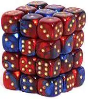 Flash Sale 🎁 Chessex 6-Sided d6 Gemini 12mm Dice Pack #26829 [Blue-Red & Gold] ⭐