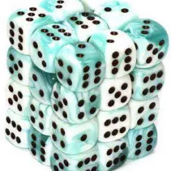 Discount 😀 Chessex 6-Sided d6 Gemini 12mm Dice Pack #26844 [Teal-White & Black] 🔥