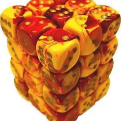 Budget 🤩 Chessex 6-Sided d6 Gemini 12mm Dice Pack #26850 [Red-Yellow & Silver] 😀