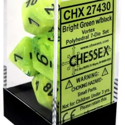 Best reviews of 🥰 Chessex Polyhedral 7-Die Set Vortex Dice Pack #27430 [Bright Green w/Black] 🌟