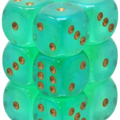 Buy 🔔 Chessex 6-Sided d6 Borealis Luminary 16mm Dice Pack #27775 [Light Green/Gold] 💯