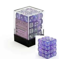 Cheapest 🥰 Chessex 6-Sided d6 Borealis 12mm Dice Pack #27807 [Purple & White] 🎉