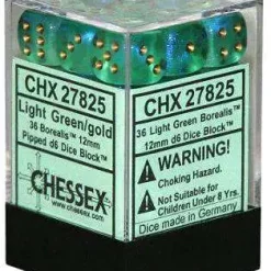 Flash Sale 😉 Chessex 6-Sided d6 Borealis 12mm Dice Pack #27825 [Light Green & Gold] 💯