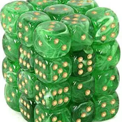 Flash Sale ✔️ Chessex 6-Sided d6 Vortex 12mm Dice Pack #27835 [Green & Gold] 🎁