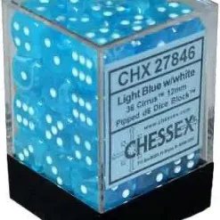 Flash Sale 😀 Chessex 6-Sided d6 Cirrus 12mm Dice Pack #27846 [Light Blue & White] 🔔