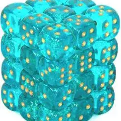 New 🥰 Chessex 6-Sided d6 Borealis 12mm Dice Pack #27886 [Teal & Gold] 🎁