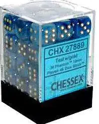 Outlet 🤩 Chessex 6-Sided d6 Phantom 12mm Dice Pack #27889 [Teal & Gold] ✔️