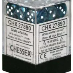 Flash Sale 🤩 Chessex 6-Sided d6 Lustrous 12mm Dice Pack #27890 [Slate & White] 😀