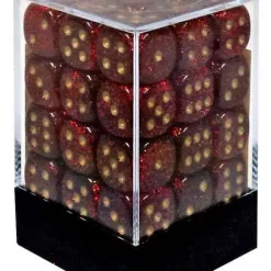 Promo 🎉 Chessex 6-Sided d6 Glitter 12mm Dice Pack #27904 [Ruby & Gold] 👏