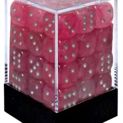 Brand new ✔️ Chessex 6-Sided d6 Ghostly Glow 12mm Dice Pack #27924 [Pink & Silver] ⌛