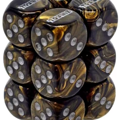 Discount 🎁 Chessex Toywiz 6-Sided d6 Leaf Black Gold with Silver 16mm Dice Pack ⌛